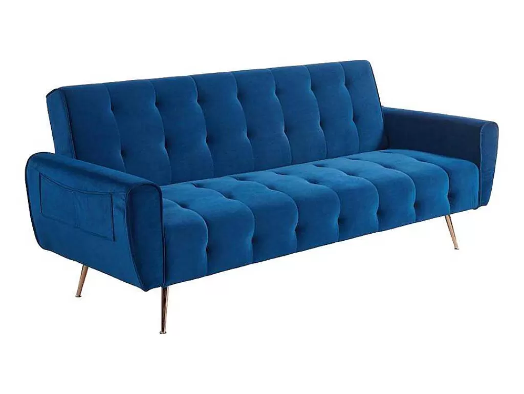 Sofá Cama Clic-Clac E Dobravel*Vente-unique Sofá Cama Clic Calc De 3 Lugares Em Veludo Azul Escuro - Polani