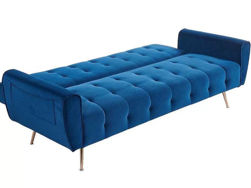 Sofá Cama Clic-Clac E Dobravel*Vente-unique Sofá Cama Clic Calc De 3 Lugares Em Veludo Azul Escuro - Polani