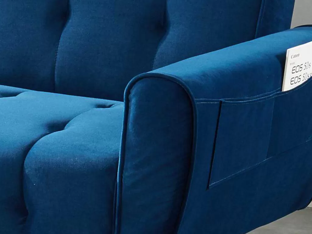 Sofá Cama Clic-Clac E Dobravel*Vente-unique Sofá Cama Clic Calc De 3 Lugares Em Veludo Azul Escuro - Polani