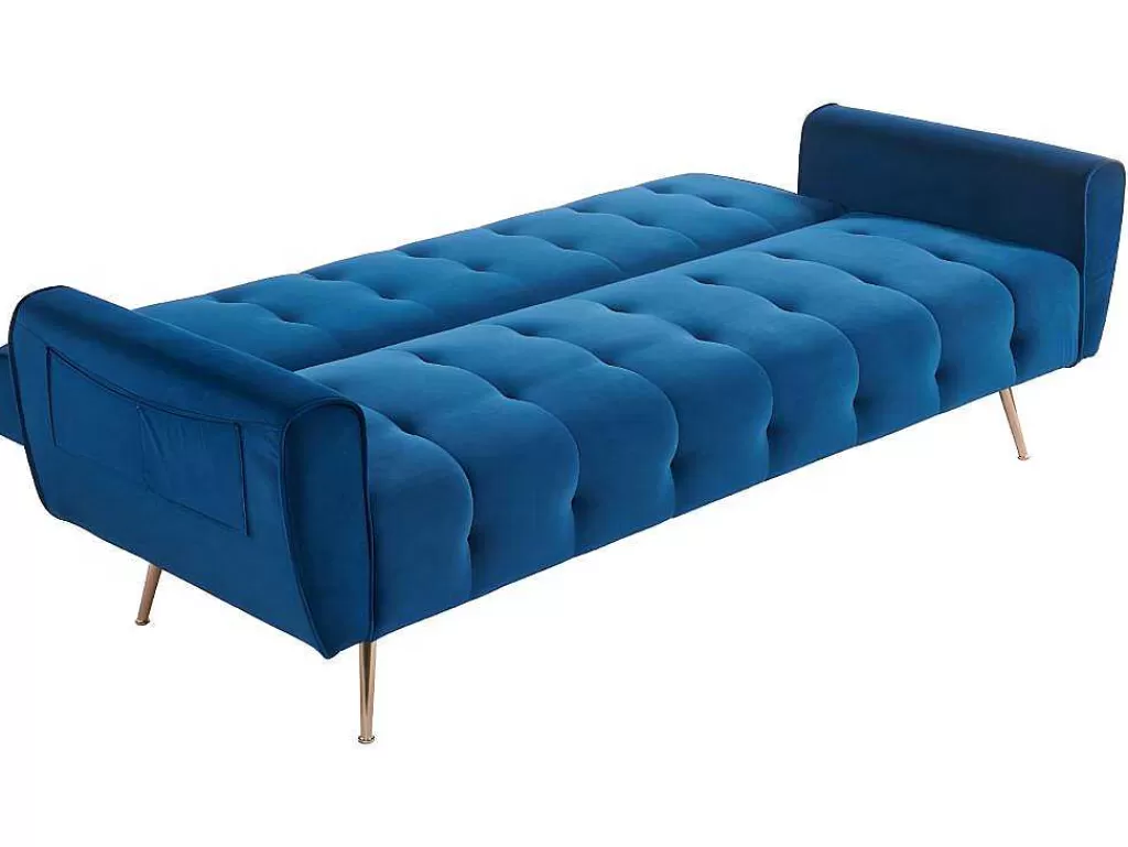 Sofá Cama Clic-Clac E Dobravel*Vente-unique Sofá Cama Clic Calc De 3 Lugares Em Veludo Cinzento Escuro - Polani