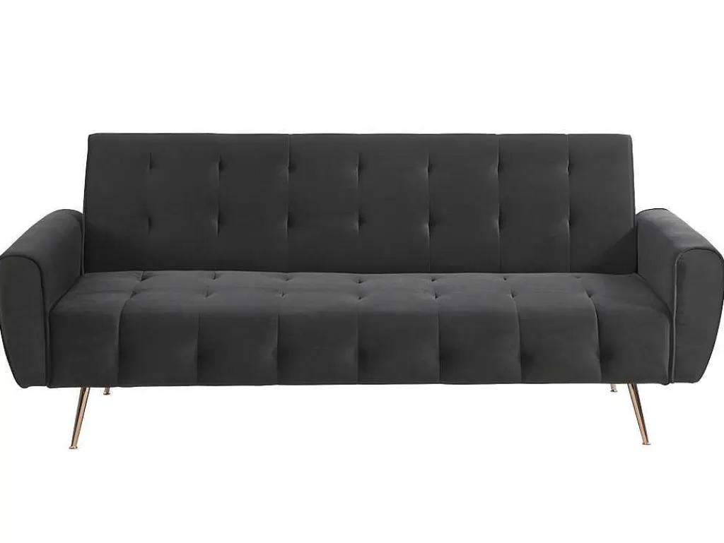 Sofá Cama Clic-Clac E Dobravel*Vente-unique Sofá Cama Clic Calc De 3 Lugares Em Veludo Cinzento Escuro - Polani