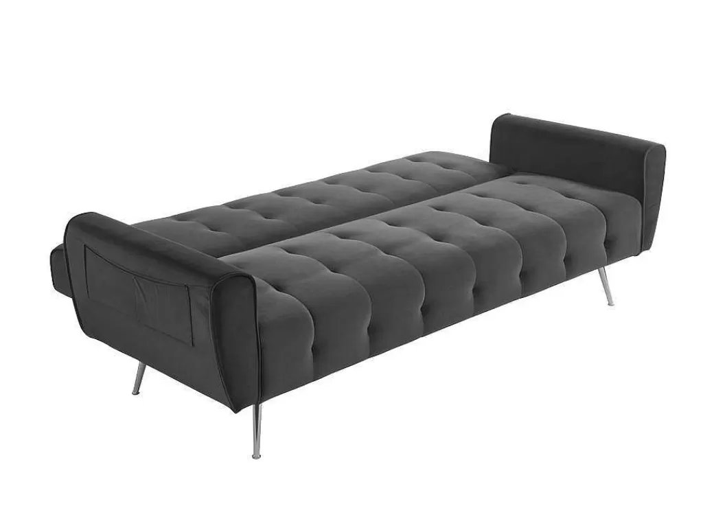 Sofá Cama Clic-Clac E Dobravel*Vente-unique Sofá Cama Clic Calc De 3 Lugares Em Veludo Cinzento Escuro - Polani