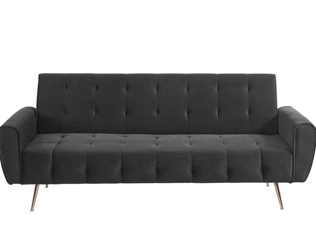 Sofá Cama Clic-Clac E Dobravel*Vente-unique Sofá Cama Clic Calc De 3 Lugares Em Veludo Cinzento Escuro - Polani