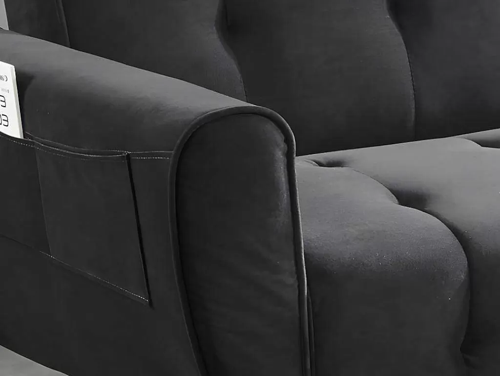 Sofá Cama Clic-Clac E Dobravel*Vente-unique Sofá Cama Clic Calc De 3 Lugares Em Veludo Cinzento Escuro - Polani