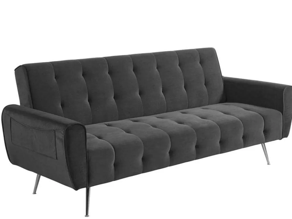 Sofá Cama Clic-Clac E Dobravel*Vente-unique Sofá Cama Clic Calc De 3 Lugares Em Veludo Cinzento Escuro - Polani