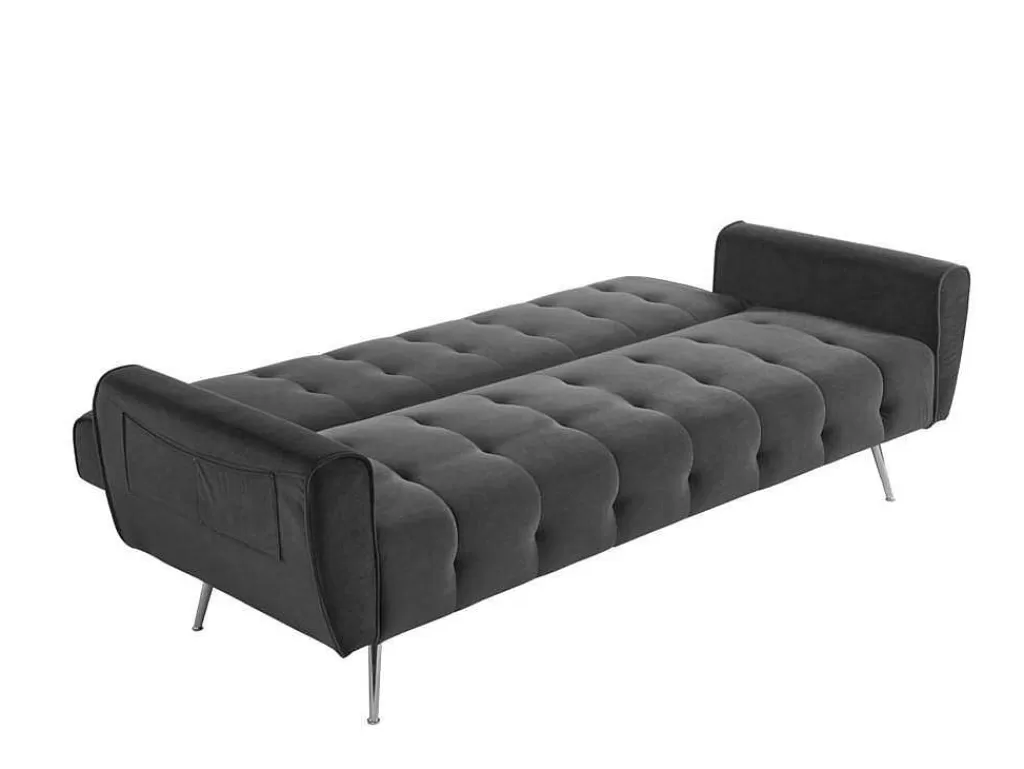 Sofá Cama Clic-Clac E Dobravel*Vente-unique Sofá Cama Clic Calc De 3 Lugares Em Veludo Cinzento Escuro - Polani