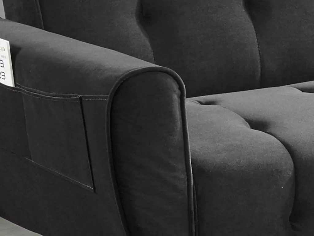 Sofá Cama Clic-Clac E Dobravel*Vente-unique Sofá Cama Clic Calc De 3 Lugares Em Veludo Cinzento Escuro - Polani