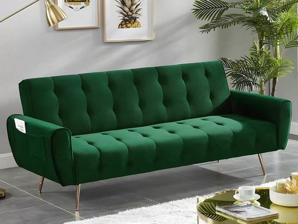Sofá Cama Clic-Clac E Dobravel*Vente-unique Sofá Cama Clic Calc De 3 Lugares Em Veludo Cinzento Escuro - Polani