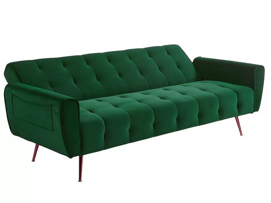 Sofá Cama Clic-Clac E Dobravel*Vente-unique Sofá Cama Clic Calc De 3 Lugares Em Veludo Cinzento Escuro - Polani