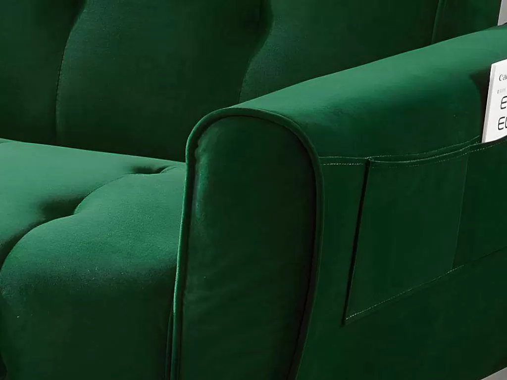 Sofá Cama Clic-Clac E Dobravel*Vente-unique Sofá Cama Clic Calc De 3 Lugares Em Veludo Verde Abeto - Polani