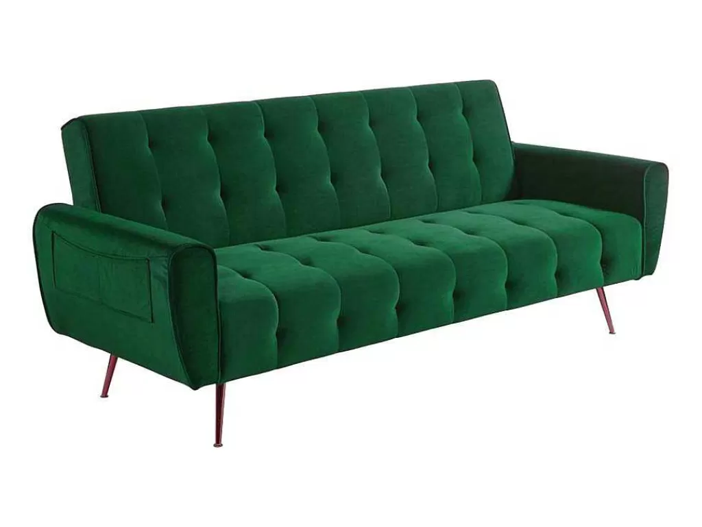 Sofá Cama Clic-Clac E Dobravel*Vente-unique Sofá Cama Clic Calc De 3 Lugares Em Veludo Verde Abeto - Polani
