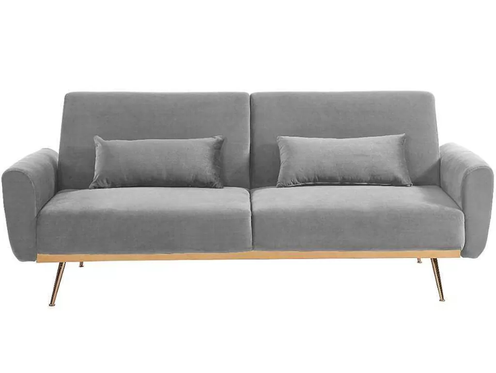 Sofá Cama Clic-Clac E Dobravel*Vente-unique Sofá Cama Clic Clac De 3 Lugare Em Veludo Cinzento Claro -Launei