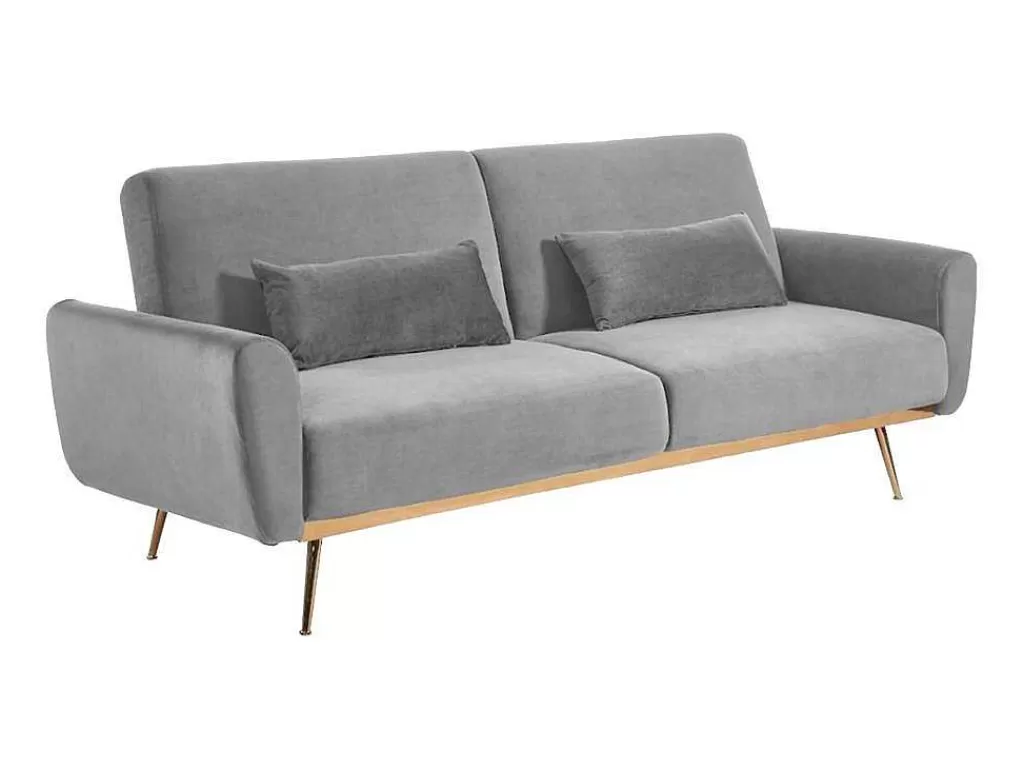 Sofá Cama Clic-Clac E Dobravel*Vente-unique Sofá Cama Clic Clac De 3 Lugare Em Veludo Cinzento Claro -Launei