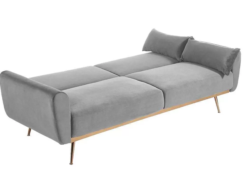 Sofá Cama Clic-Clac E Dobravel*Vente-unique Sofá Cama Clic Clac De 3 Lugare Em Veludo Cinzento Claro -Launei