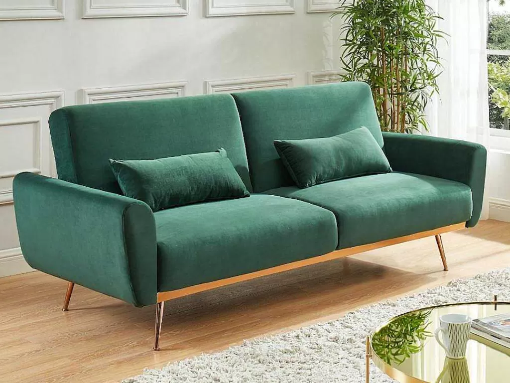 Sofá Cama Clic-Clac E Dobravel*Vente-unique Sofá Cama Clic Clac De 3 Lugare Em Veludo Verde Abeto -Launei