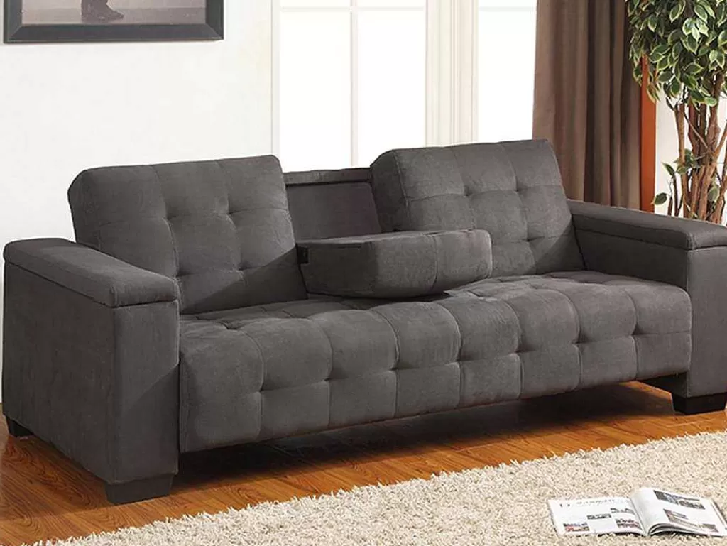 Sofá Cama Clic-Clac E Dobravel*Vente-unique Sofá Cama Clic Clac De 3 Lugares Em Microfibra Com Mesinha De Centro Rebatível Cinzento - Devonshire