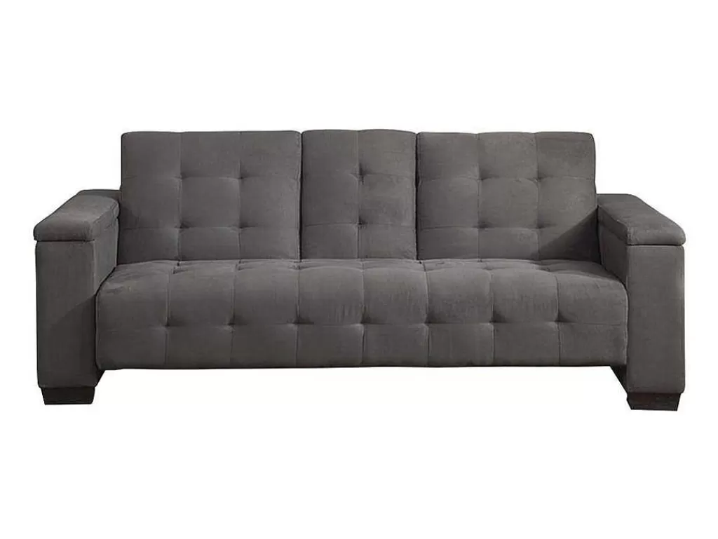 Sofá Cama Clic-Clac E Dobravel*Vente-unique Sofá Cama Clic Clac De 3 Lugares Em Microfibra Com Mesinha De Centro Rebatível Cinzento - Devonshire