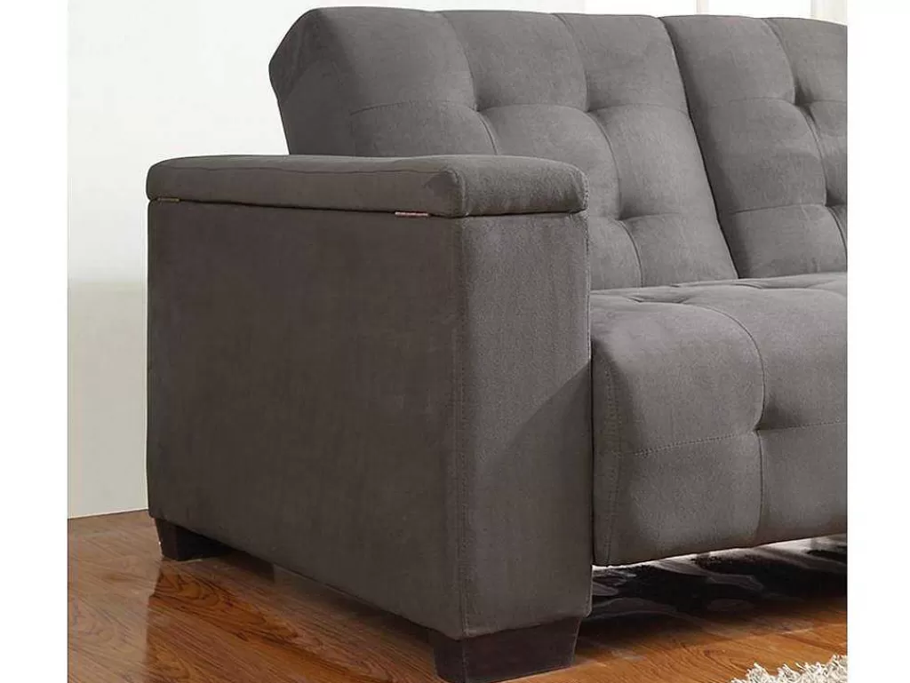 Sofá Cama Clic-Clac E Dobravel*Vente-unique Sofá Cama Clic Clac De 3 Lugares Em Microfibra Com Mesinha De Centro Rebatível Cinzento - Devonshire