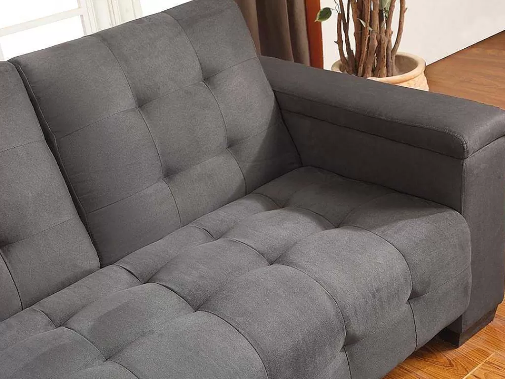 Sofá Cama Clic-Clac E Dobravel*Vente-unique Sofá Cama Clic Clac De 3 Lugares Em Microfibra Com Mesinha De Centro Rebatível Cinzento - Devonshire