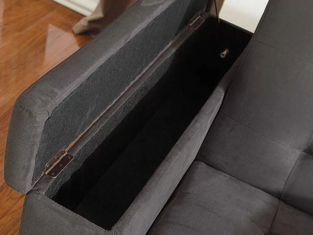 Sofá Cama Clic-Clac E Dobravel*Vente-unique Sofá Cama Clic Clac De 3 Lugares Em Microfibra Com Mesinha De Centro Rebatível Cinzento - Devonshire