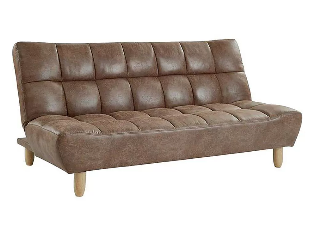 Sofá Cama Clic-Clac E Dobravel*Vente-unique Sofá Cama Clic Clac De 3 Lugares Em Microfibra Efeito Envelhecido Castanho Vintage - Esteban