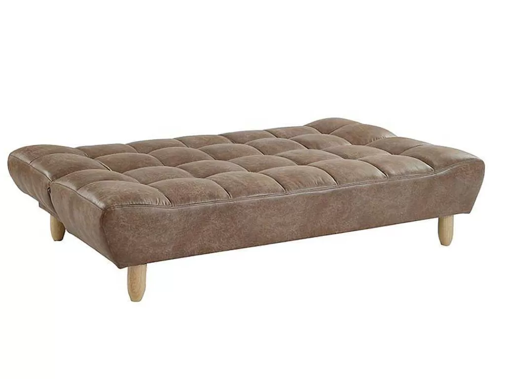Sofá Cama Clic-Clac E Dobravel*Vente-unique Sofá Cama Clic Clac De 3 Lugares Em Microfibra Efeito Envelhecido Castanho Vintage - Esteban