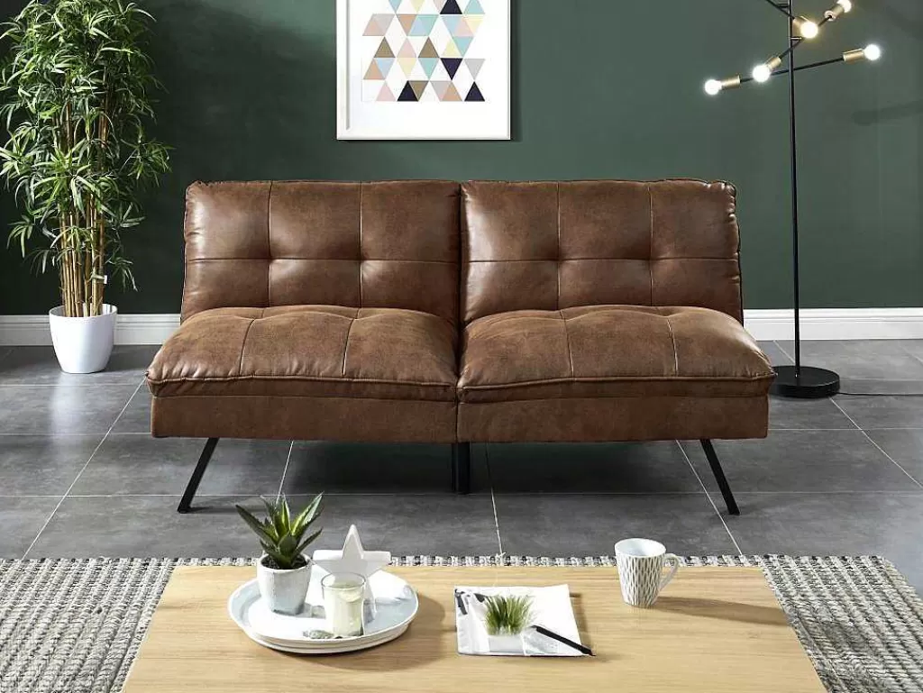 Sofá Cama Clic-Clac E Dobravel*Vente-unique Sofá Cama Clic Clac De 3 Lugares Em Microfibra Envelhecida Castanho - Pegula