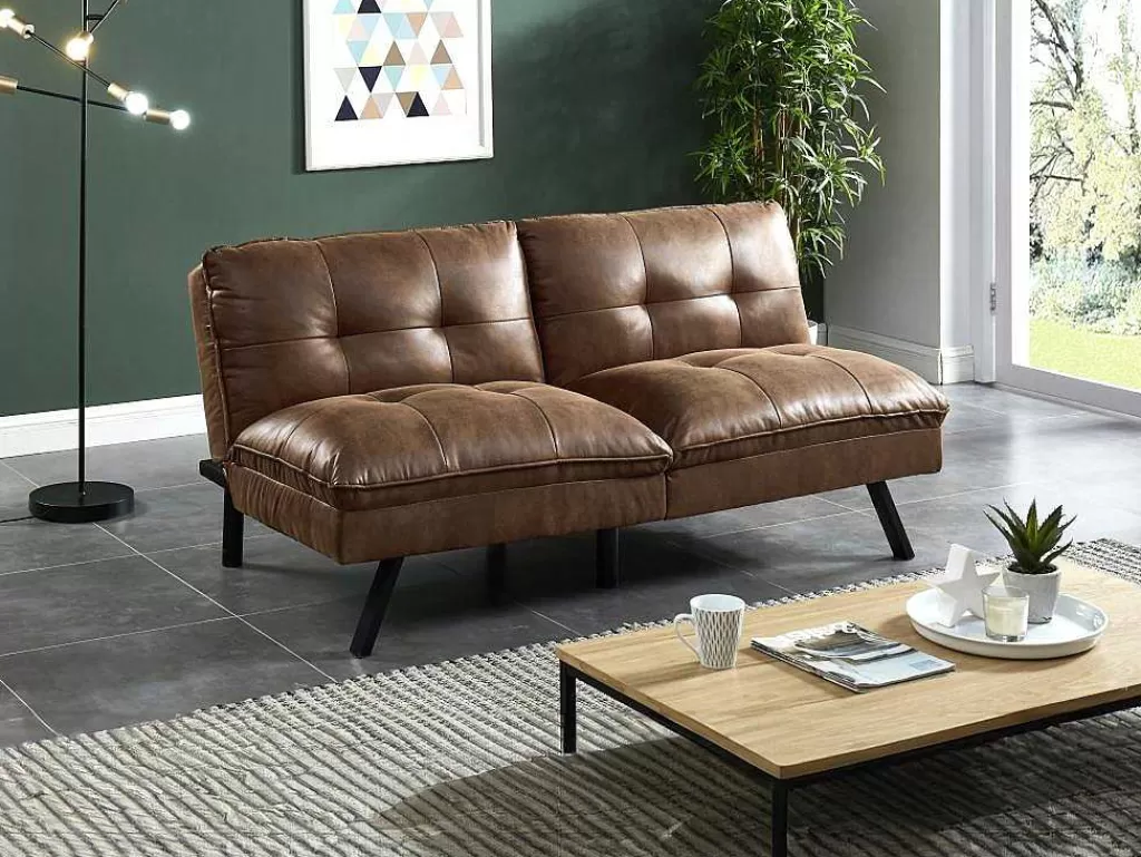 Sofá Cama Clic-Clac E Dobravel*Vente-unique Sofá Cama Clic Clac De 3 Lugares Em Microfibra Envelhecida Castanho - Pegula