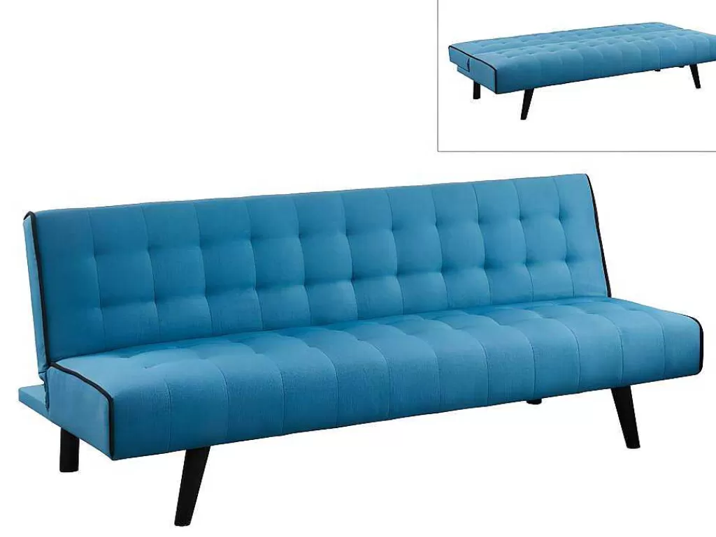 Sofá Cama Clic-Clac E Dobravel*Vente-unique Sofá Cama Clic Clac De 3 Lugares Em Tecido Azul E Contornos Pretos - Bayou