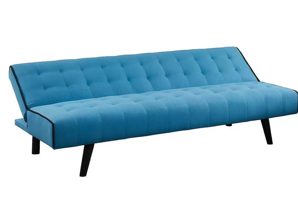 Sofá Cama Clic-Clac E Dobravel*Vente-unique Sofá Cama Clic Clac De 3 Lugares Em Tecido Azul E Contornos Pretos - Bayou