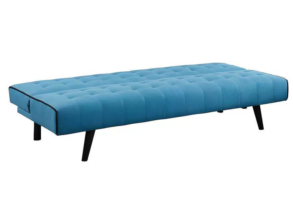 Sofá Cama Clic-Clac E Dobravel*Vente-unique Sofá Cama Clic Clac De 3 Lugares Em Tecido Azul E Contornos Pretos - Bayou