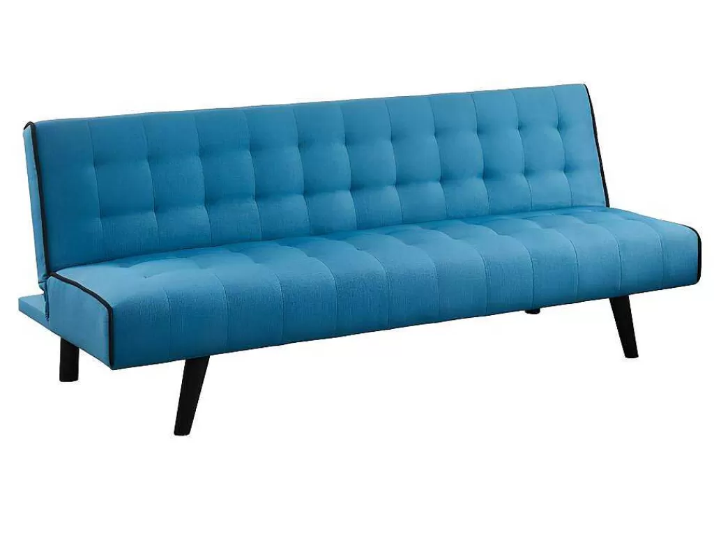 Sofá Cama Clic-Clac E Dobravel*Vente-unique Sofá Cama Clic Clac De 3 Lugares Em Tecido Azul E Contornos Pretos - Bayou
