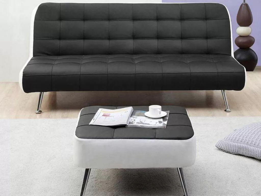 Sofá Cama Clic-Clac E Dobravel*Vente-unique Sofá Cama Clic Clac E Pufe De Pele Sintética Preto - Murni