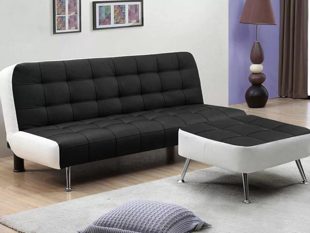 Sofá Cama Clic-Clac E Dobravel*Vente-unique Sofá Cama Clic Clac E Pufe De Pele Sintética Preto - Murni