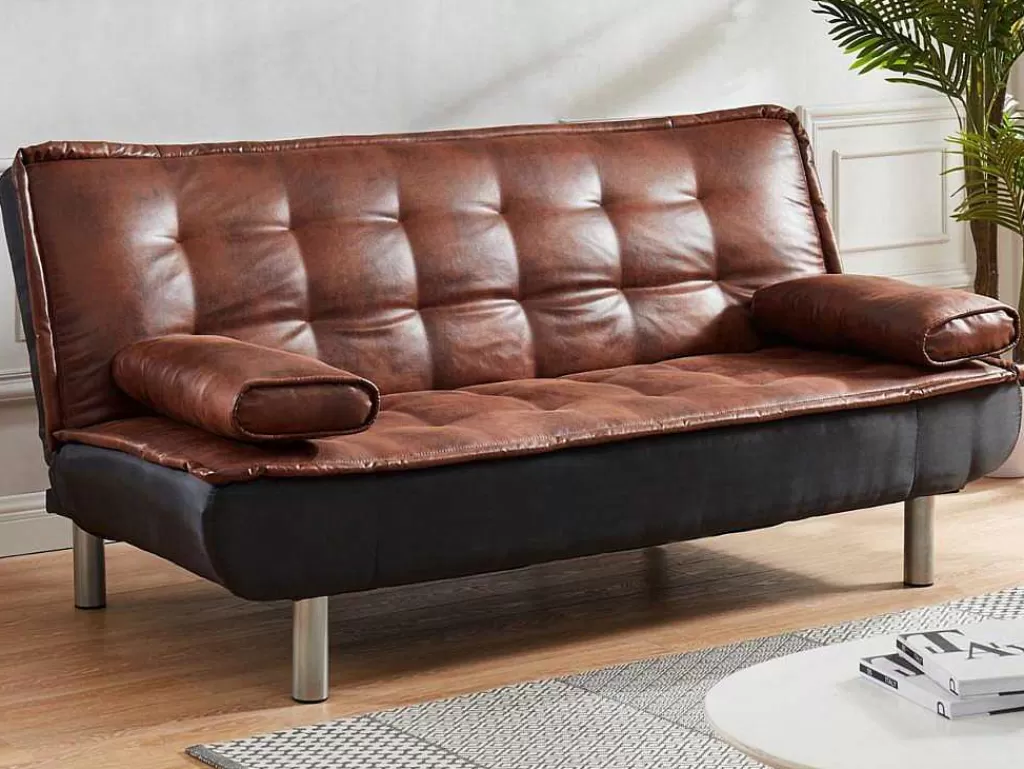 Sofá Cama Clic-Clac E Dobravel*Vente-unique Sofá Cama Clic Clac Em Microfibra Envelhecida E Pele Sintética Preta - Mishan