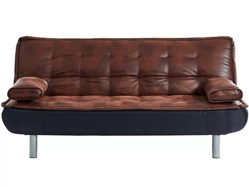 Sofá Cama Clic-Clac E Dobravel*Vente-unique Sofá Cama Clic Clac Em Microfibra Envelhecida E Pele Sintética Preta - Mishan