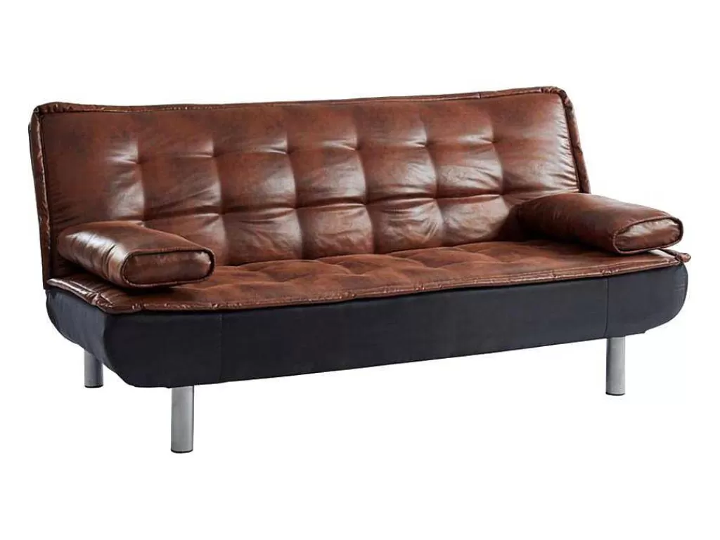 Sofá Cama Clic-Clac E Dobravel*Vente-unique Sofá Cama Clic Clac Em Microfibra Envelhecida E Pele Sintética Preta - Mishan