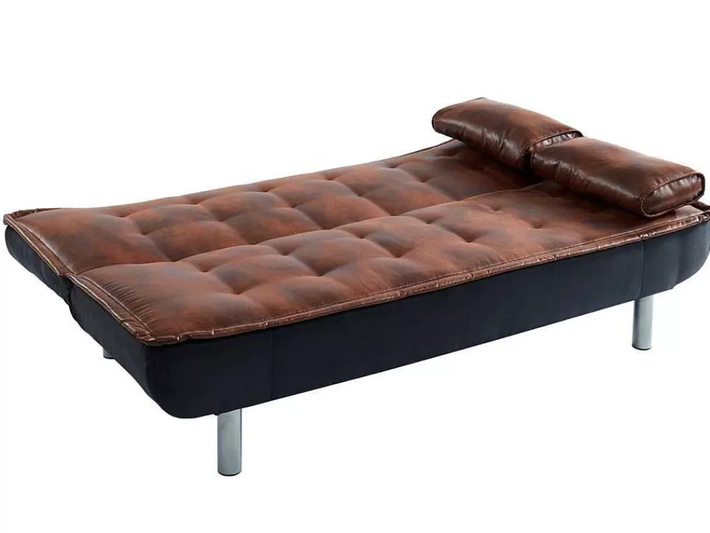 Sofá Cama Clic-Clac E Dobravel*Vente-unique Sofá Cama Clic Clac Em Microfibra Envelhecida E Pele Sintética Preta - Mishan