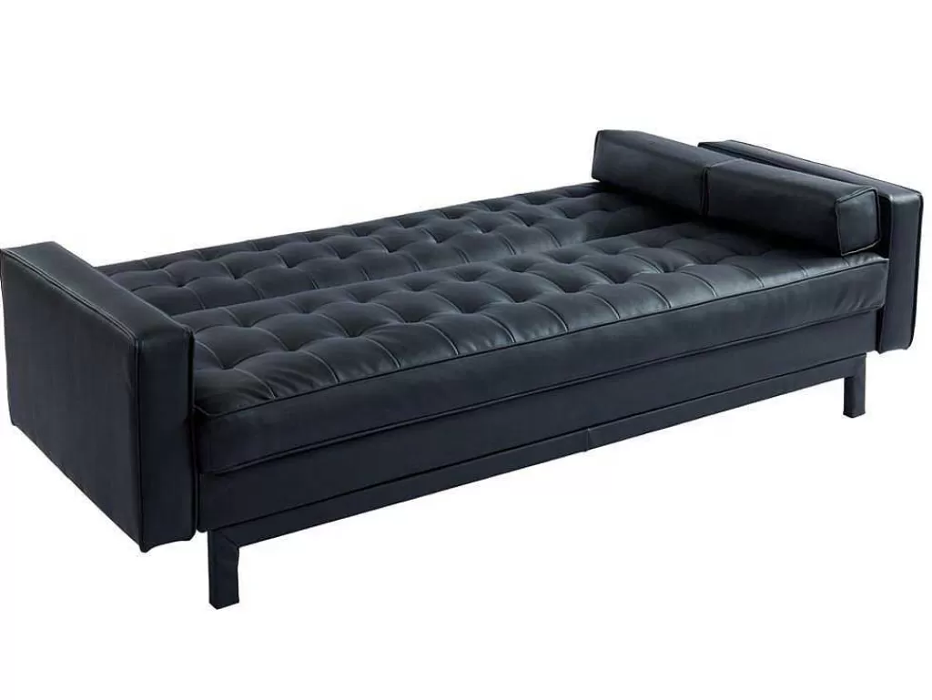 Sofá Cama Clic-Clac E Dobravel*Vente-unique Sofá Cama Clic Clac Em Pele Sintética Preto - Eleanor
