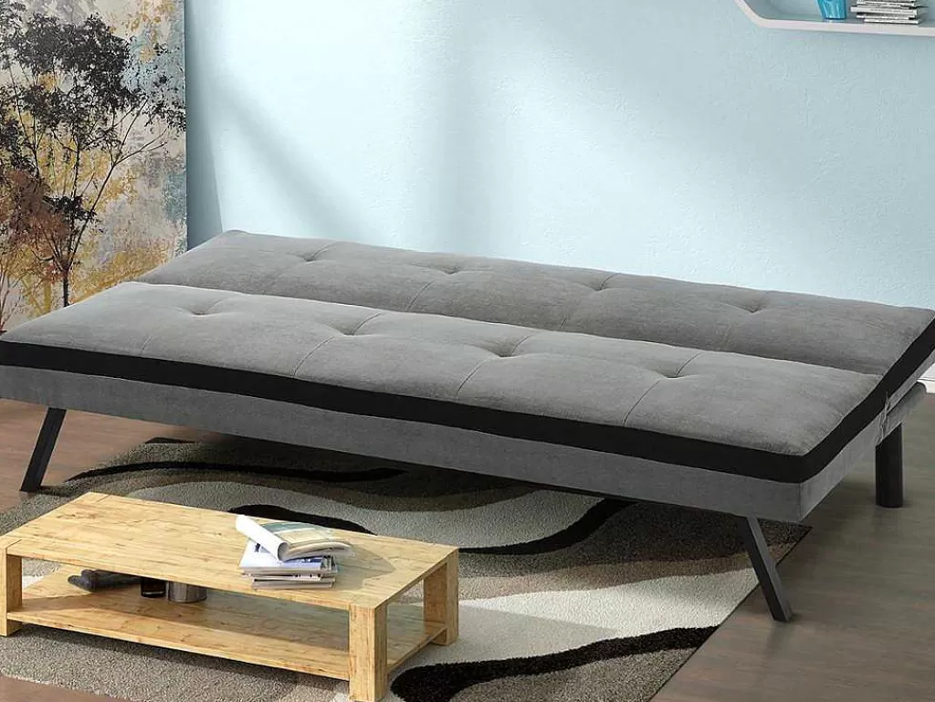 Sofá Cama Clic-Clac E Dobravel*Vente-unique Sofá Cama Clic Clac Em Tecido Cinzento E Faixa Em Preto - Skala