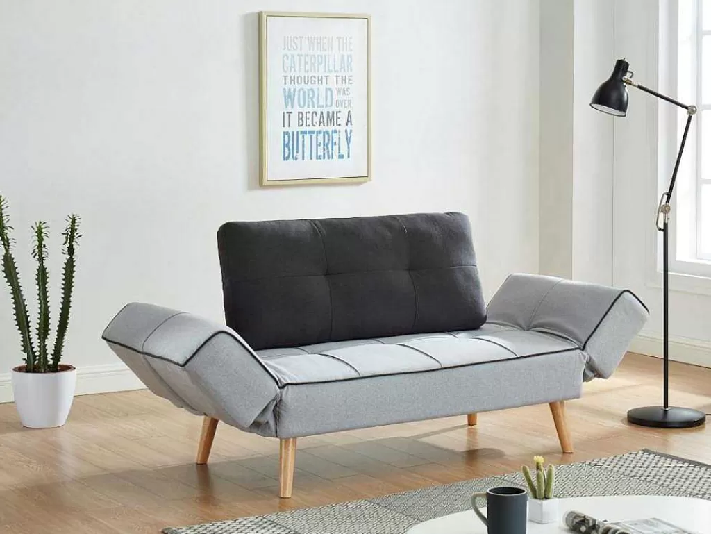 Sofá Cama Clic-Clac E Dobravel*Vente-unique Sofá Cama Clic Clac Em Tecido Cor Cinza Claro E Antracite - Ebaty Ii