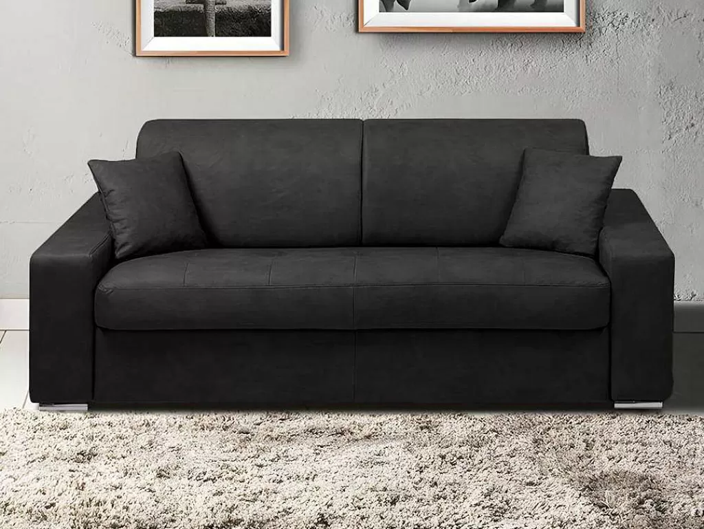 Sofá Cama De Abertura Rapida*Vente-unique Sofá Cama De 3 Lugares Abertura Facil Em Pele Sintética Preto - Emir