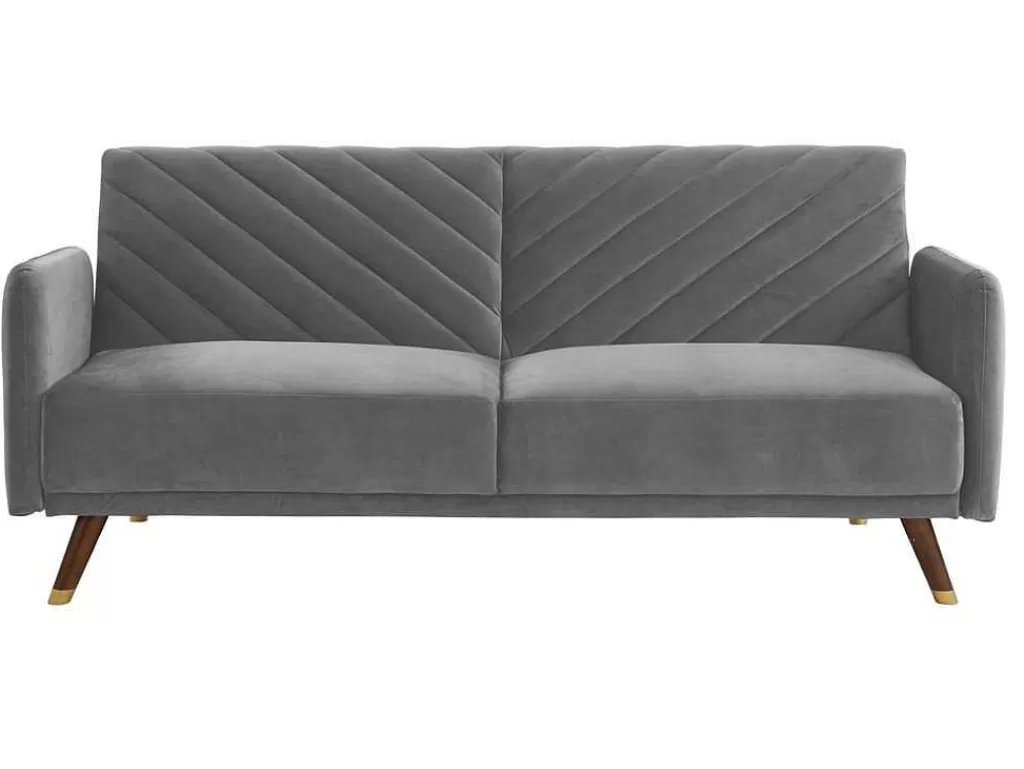 Sofá Cama Clic-Clac E Dobravel*Vente-unique Sofá Cama De 3 Lugares Convertivel Em Cama Em Veludo Cinzento Claro - Joris