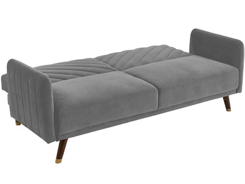 Sofá Cama Clic-Clac E Dobravel*Vente-unique Sofá Cama De 3 Lugares Convertivel Em Cama Em Veludo Cinzento Claro - Joris