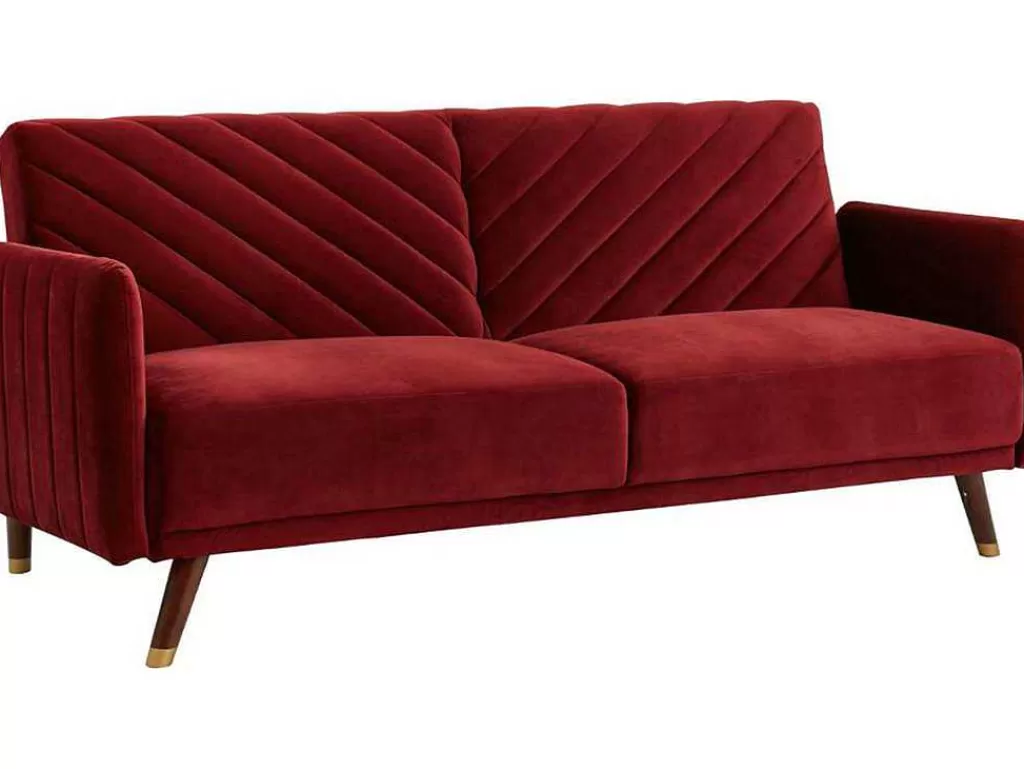 Sofá Cama Clic-Clac E Dobravel*Vente-unique Sofá Cama De 3 Lugares Convertivel Em Cama Em Veludo Vermelho - Joris