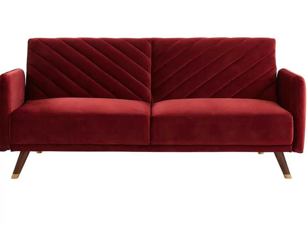 Sofá Cama Clic-Clac E Dobravel*Vente-unique Sofá Cama De 3 Lugares Convertivel Em Cama Em Veludo Vermelho - Joris