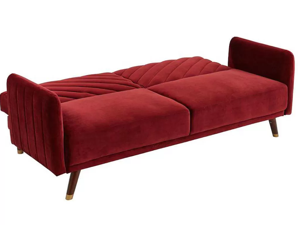 Sofá Cama Clic-Clac E Dobravel*Vente-unique Sofá Cama De 3 Lugares Convertivel Em Cama Em Veludo Vermelho - Joris
