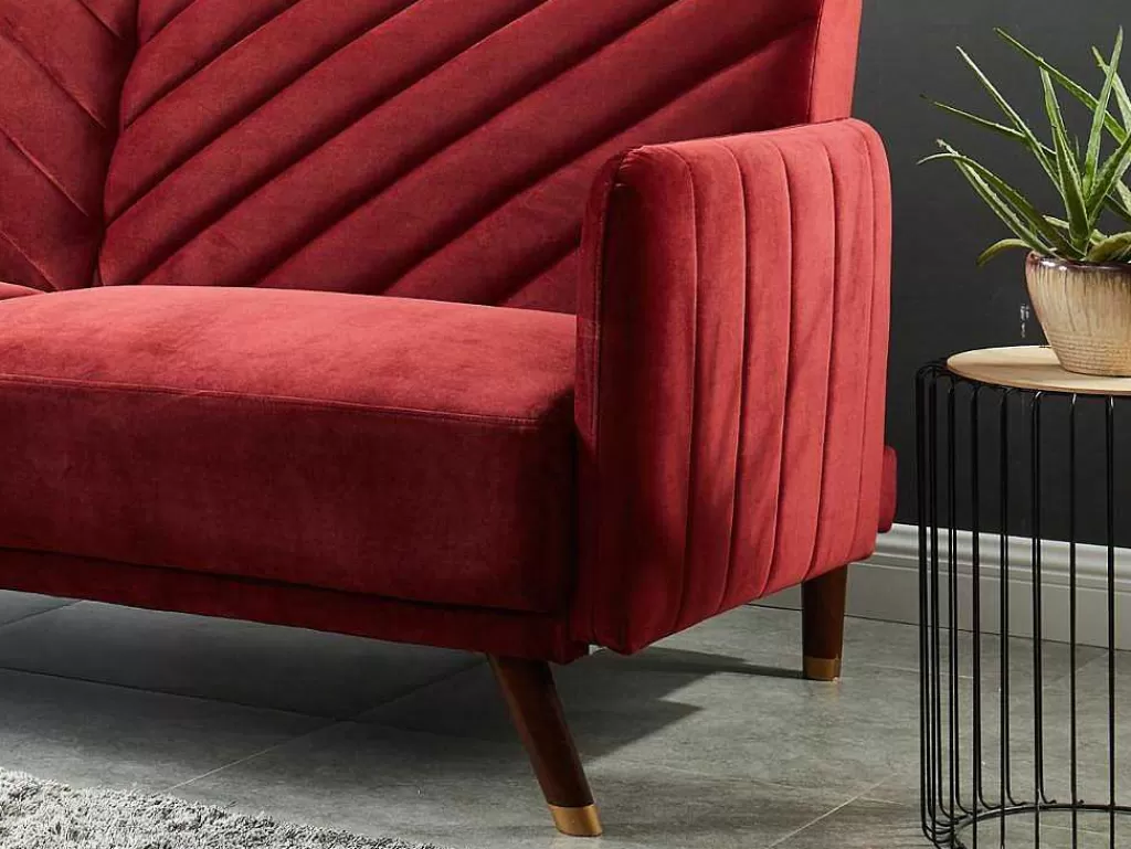 Sofá Cama Clic-Clac E Dobravel*Vente-unique Sofá Cama De 3 Lugares Convertivel Em Cama Em Veludo Vermelho - Joris