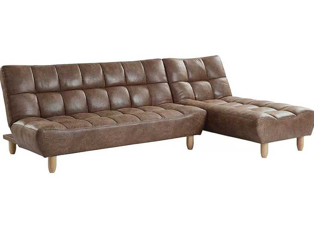 Sofá Cama Clic-Clac E Dobravel*Vente-unique Sofá Cama Modular Em Microfibra Efeito Envelhecido Castanho Vintage - Esteban