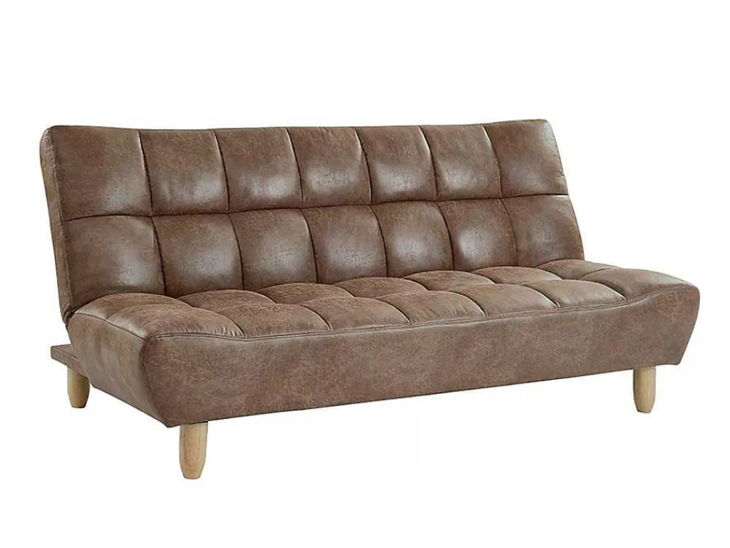 Sofá Cama Clic-Clac E Dobravel*Vente-unique Sofá Cama Modular Em Microfibra Efeito Envelhecido Castanho Vintage - Esteban